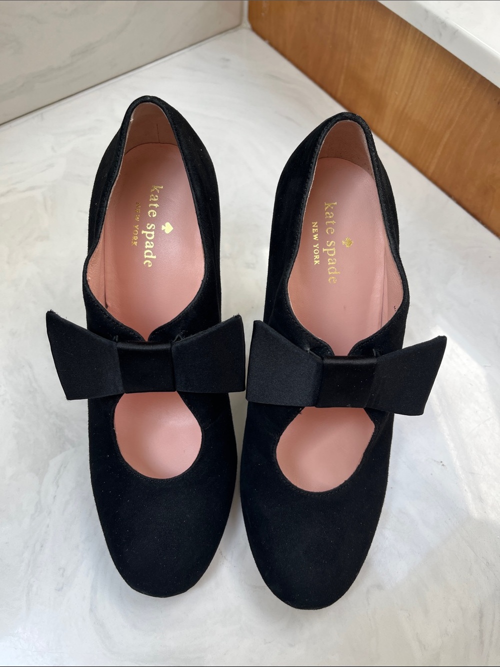 kate spade Black Suede Bow Mary Jane Heels